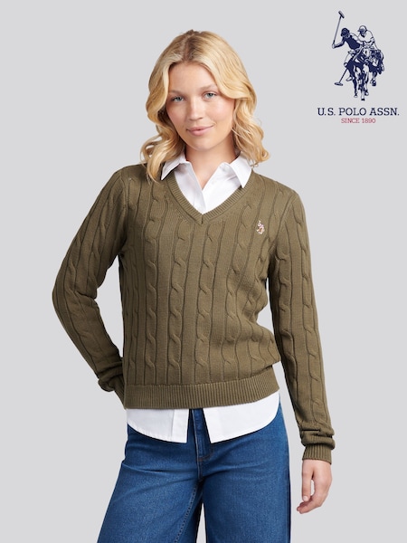 U.S. Polo Assn. Green V-Neck Cable Jumper (H87912) | €77