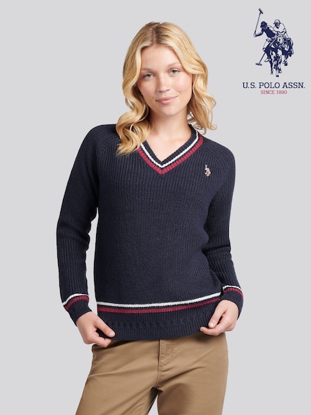 U.S. Polo Assn. Blue Tri Stripe Tipping Cricket Jumper (H87913) | €93