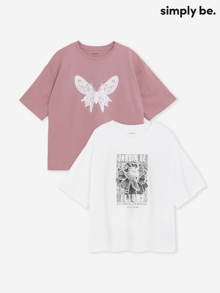 Simply Be Pink Oversized Graphic T-Shirts 2 Pack (H87934) | €40