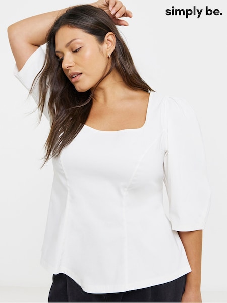 Simply Be White Super Stretch Cinched Fit and Flare Top (H87940) | 178 QAR