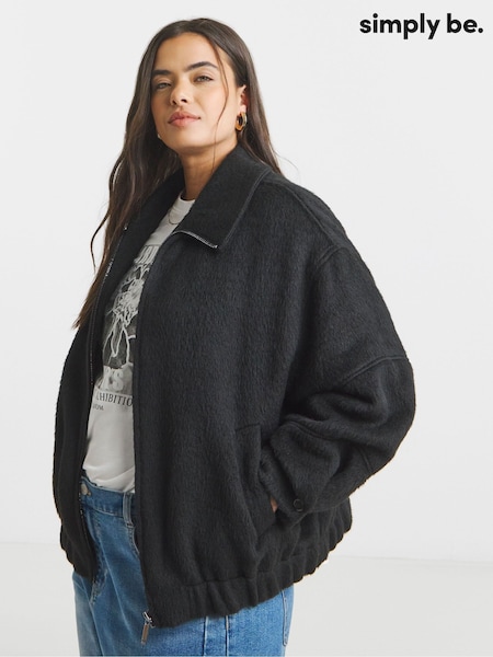 Simply Be Black Seam Detail Faux Wool Bomber Jacket (H87959) | €87