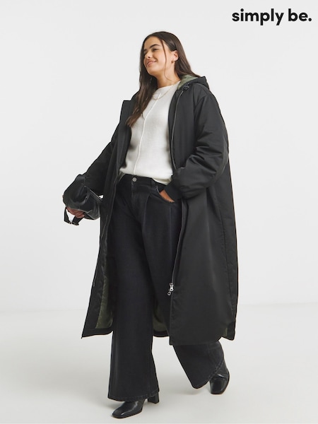 Simply Be Black Hooded Longline Bomber (H87966) | €93