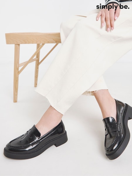 Simply Be Chrome Black Wide Fit Chunky Mary Jane Shoes (H87969) | €53
