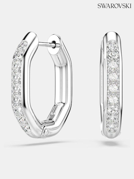 Swarovski White Rhodium Plated Round Cut Octagon Shape Dextera Hoop Earrings (H87992) | €152