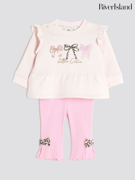 River Island Pink Baby Girls Bow Peplum Sweatshirt Set (H88001) | €29