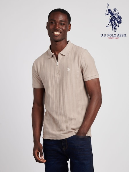 U.S. Polo Assn. Natural Mens Vertical Stripe Texture Polo Shirt (H88029) | 322 QAR