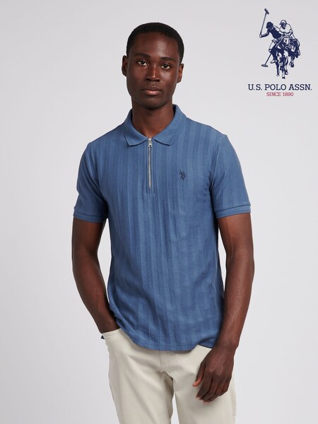U.S. Polo Assn. Blue Mens Vertical Stripe Texture Polo Shirt (H88034) | 322 QAR