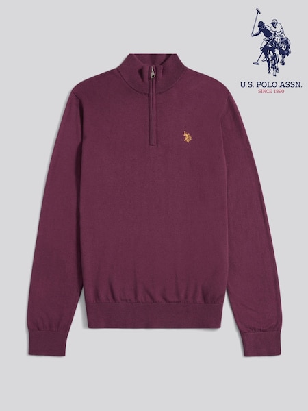 Roxa - U.S. Polo Assn. Mens Cotton Funnel Neck Quarter Zip Knit Jumper (H88041) | R$ 690