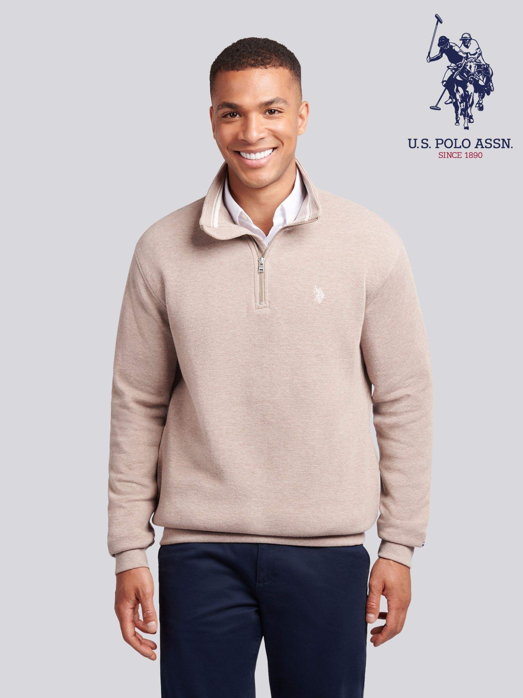 Bear Sweatshirt Polo Green Sweatshirt Mens French Rib 1/4 Funnel