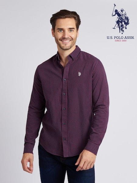 U.S. Polo Assn. Purple Mens Herringbone Weave Peached Gingham Shirt (H88048) | AED379