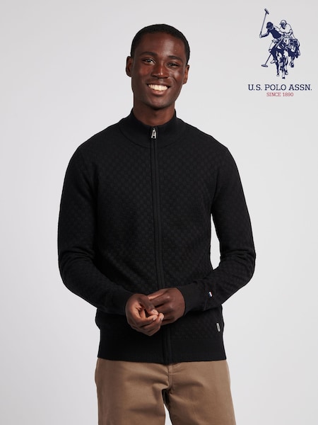U.S. Polo Assn. Black Mens Smart Checkerboard Zip Through Funnel Cardigan (H88051) | €95