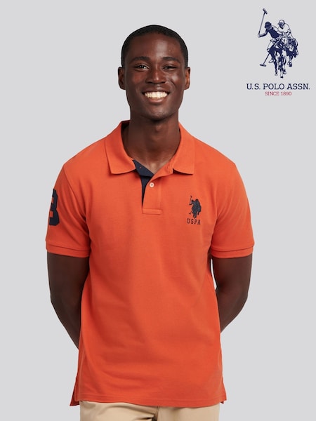 U.S. Polo Assn. Orange Regular Fit Mens Player 3 Pique 100% Cotton Polo Shirt (H88070) | 272 QAR