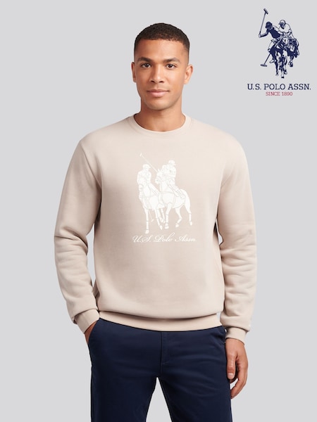 U.S. Polo Assn. Natural Mens Tonal Double Horsemen Print Crew Sweatshirt (H88071) | €85