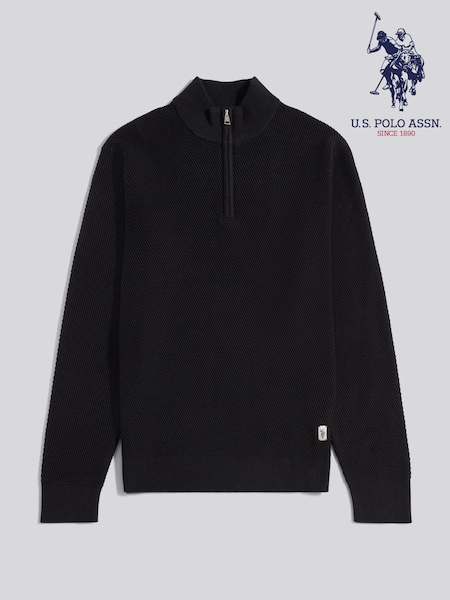U.S. Polo Assn. Black Mens Twill Texture Knit Funnel Jumper (H88079) | €99