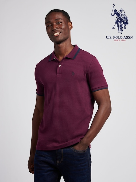 U.S. Polo Assn. Purple Mens Rib Texture Polo Shirt (H88081) | 297 QAR