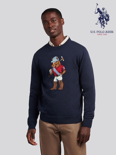 U.S. Polo Assn. Blue Mens Chuck Knit Crew Jumper (H88086) | R$ 740