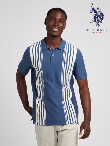 U.S. Polo Assn. Blue Mens Vertical Stripe Polo Shirt (H88094) | 371 QAR