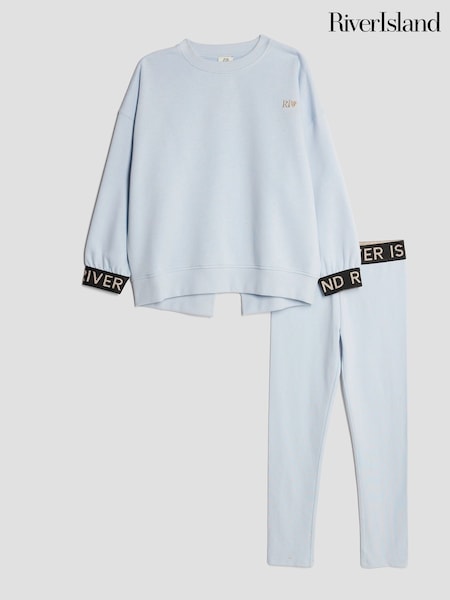 River Island Blue Girls Split Back Top and Leggings Set (H88107) | €34