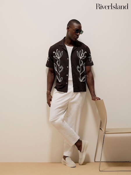 River Island White Relaxed Fit Linen Cotton Stretch Trousers (H88135) | €58
