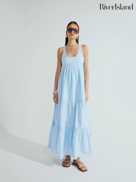 River Island Blue Sleeveless Tiered Maxi Dress (H88335) | €64