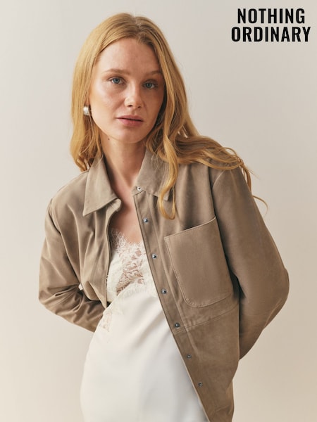 Nothing Ordinary Stone Real Suede Shacket With Pocket Detail (H88372) | €260