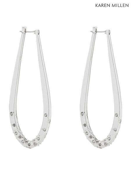 Karen Millen Silver Tone Crystal Sprinkle Loop Earrings (H88506) | €99
