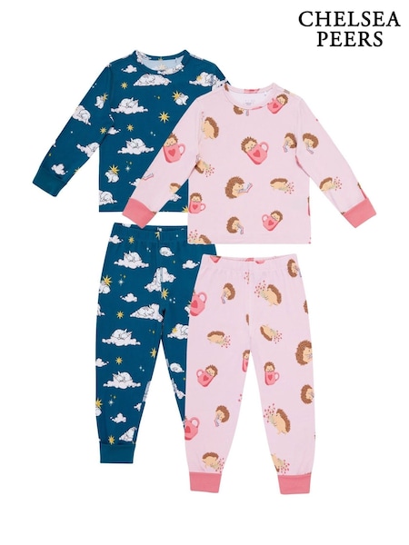 Chelsea Peers Green Kids Two Pack Celestial Bunny / Hedgehog Hearts Long Pyjama Set (H88575) | AED175