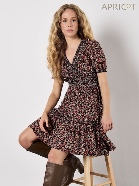 Apricot Orange Floral Print Blooms Ditsy Smock Dress (H88680) | €59