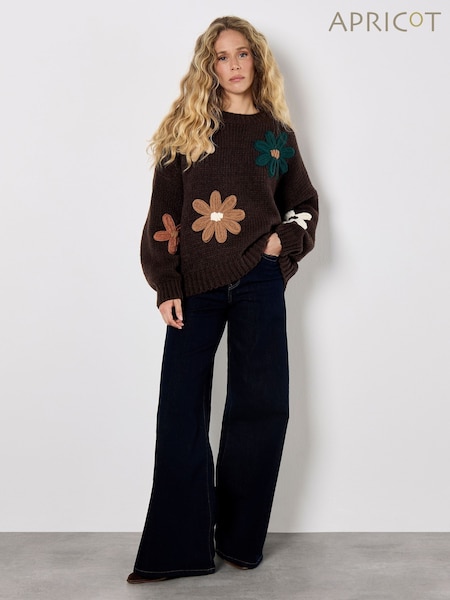 Apricot Brown Embroidered Daisies Jumper (H88691) | €58