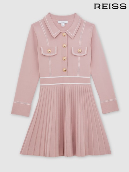 Reiss Pink Sapna 13-14 yrs Button-Detail Knitted Dress (H89097) | €105