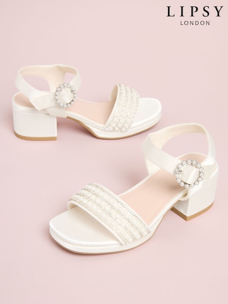 Lipsy Low Block Heel Platform Pearl Occasion Flower Girl Sandals (H89183) | 238 LEI - 268 LEI