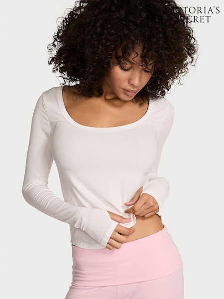 Victoria's Secret Coconut White Ribbed Scoop Long Sleeve T-Shirt (H89247) | €33