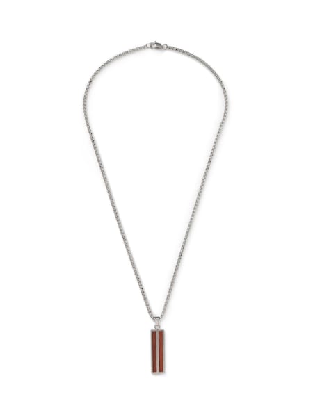 DCK Mens Silver Stainless Steel Wooden Tag Necklace (H89408) | €33