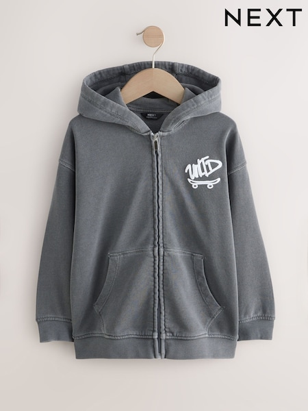 Charcoal Grey Printed Zip Through Hoodie (3-16yrs) (H89450) | 94 QAR - 119 QAR