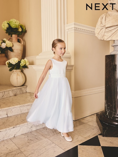 White Flower Girl Bow Dress (6-13yrs) (H89550) | OMR27 - OMR30