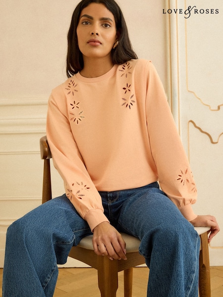 ורוד אפרסק - Love & Roses Cutwork Jersey Sweatshirt (H89600) | ‏154‏₪