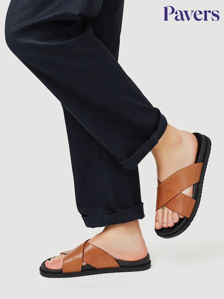 Maro deschis - Pavers Strappy Leather Slides (H89607) | 298 LEI