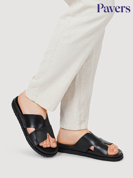 Pavers Black Mens Casual Leather Slide Sandals (H89623) | €51