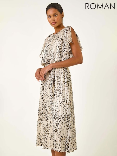 Roman Natural Animal Print Split Sleeve Midi Dress (H89747) | €86