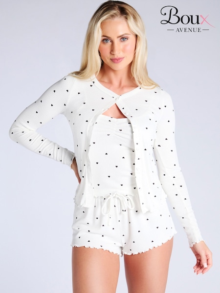 Boux Avenue Cream Mono Heart Pyjamas Set 3 Piece (H89774) | €60