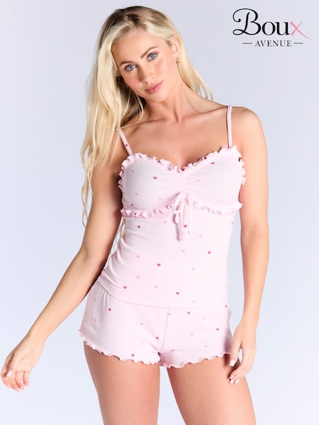 Boux Avenue Multi Heart Rib Frill Cami Pyjama Set (H89776) | €42