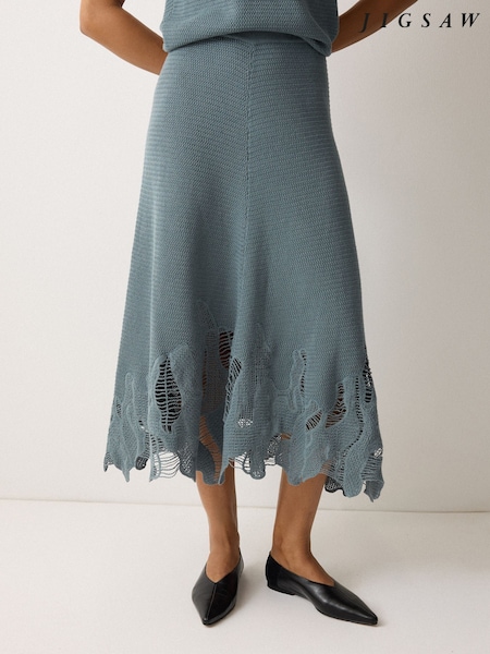Jigsaw Blue Abstract Lace Knitted Skirt (H89867) | €236