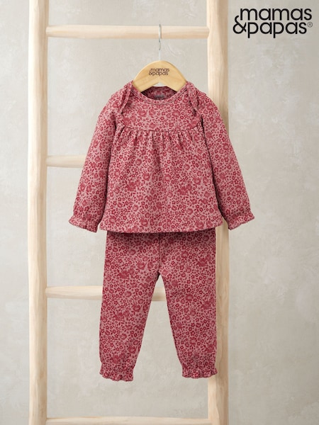 Mamas & Papas Pink Nostalgic Floral Print Jersey Pyjamas (H89889) | €25