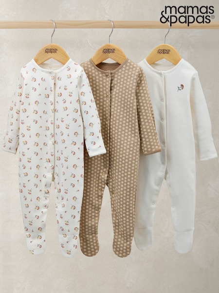 Mamas & Papas Floral Woodblock Brown Sleepsuits 3 Pack (H89904) | R$ 215