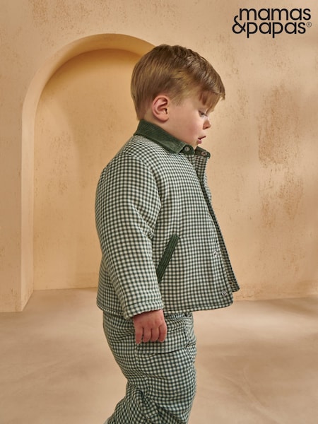 Mamas & Papas Green Check Jacket with Cord Collar (H89906) | €50
