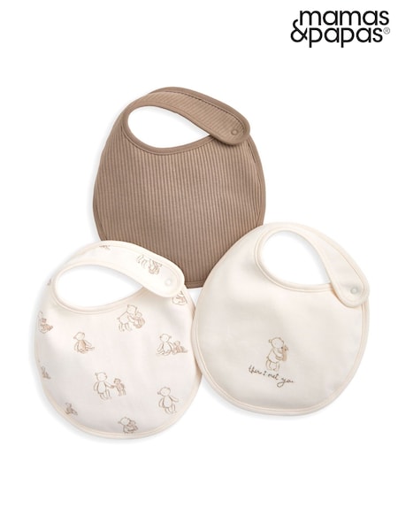 Mamas & Papas Teddy Bear Print & Embroidered Brown Bibs 3 Pack (H89907) | €21