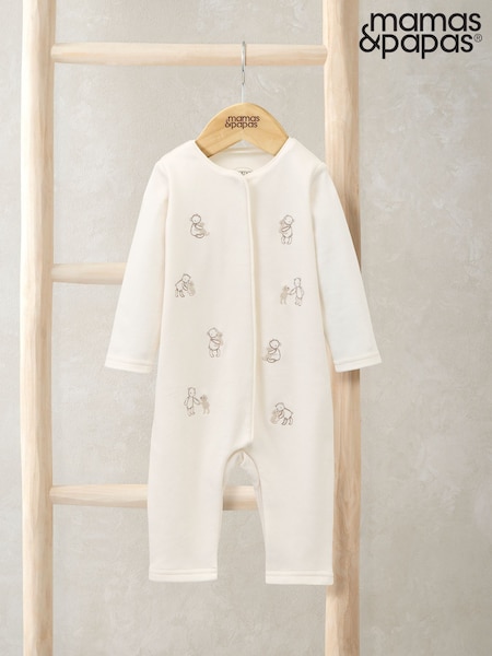 Mamas & Papas Cream Embroidered Teddy Bear Romper (H89908) | 36 €