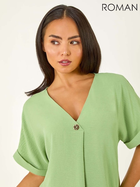 Roman Green Petite One Buttoned V-Neck Blouse (H89930) | €40
