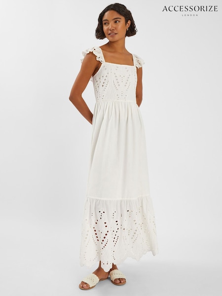 Accessorize Natural Sleeveless Frilly Broderie Maxi Dress (H89943) | €89