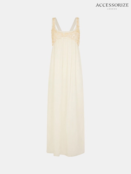 Accessorize Natural Sleeveless Embellished Maxi Dress (H89957) | €128